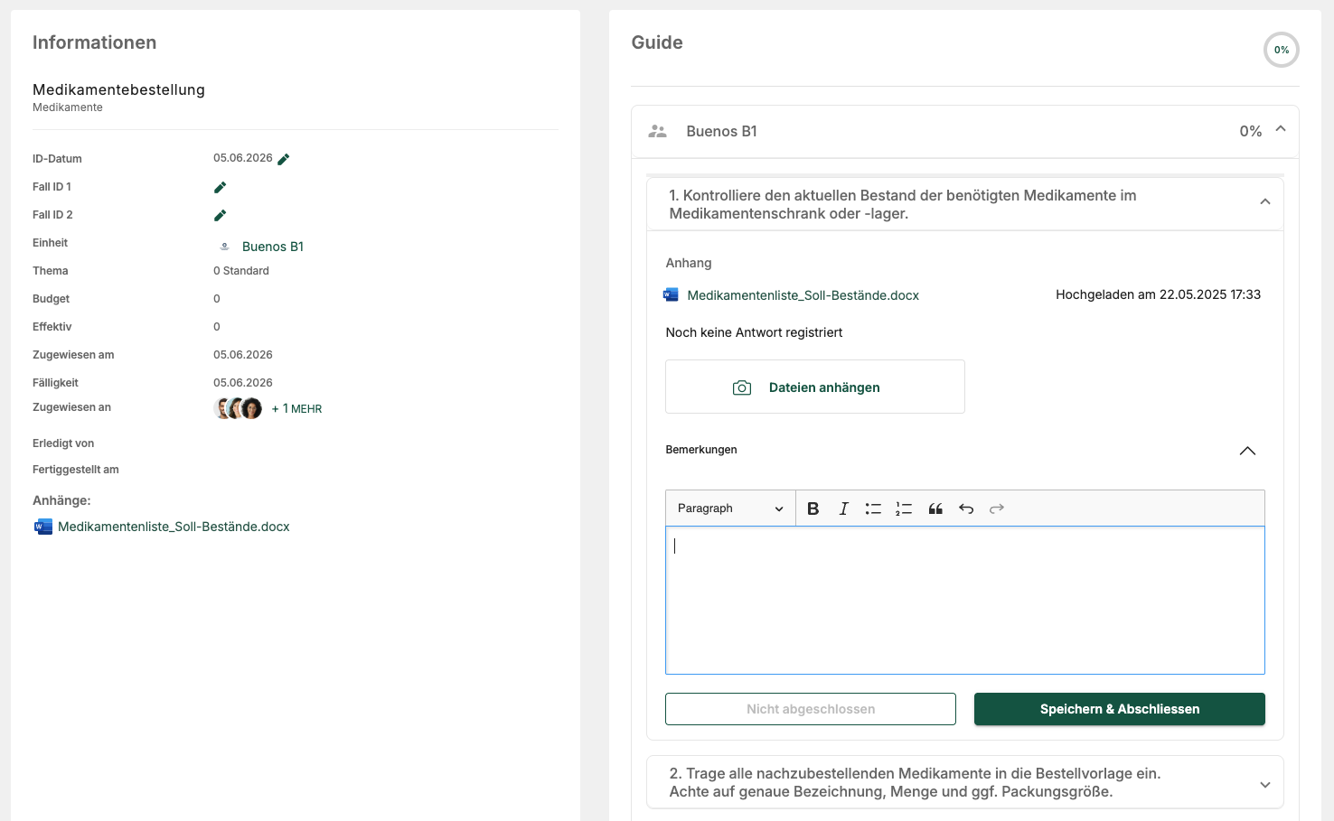 RiQS-Guide für Medikamentenbestellung mit eingebundenem freigegebenem Dokument als Anhang